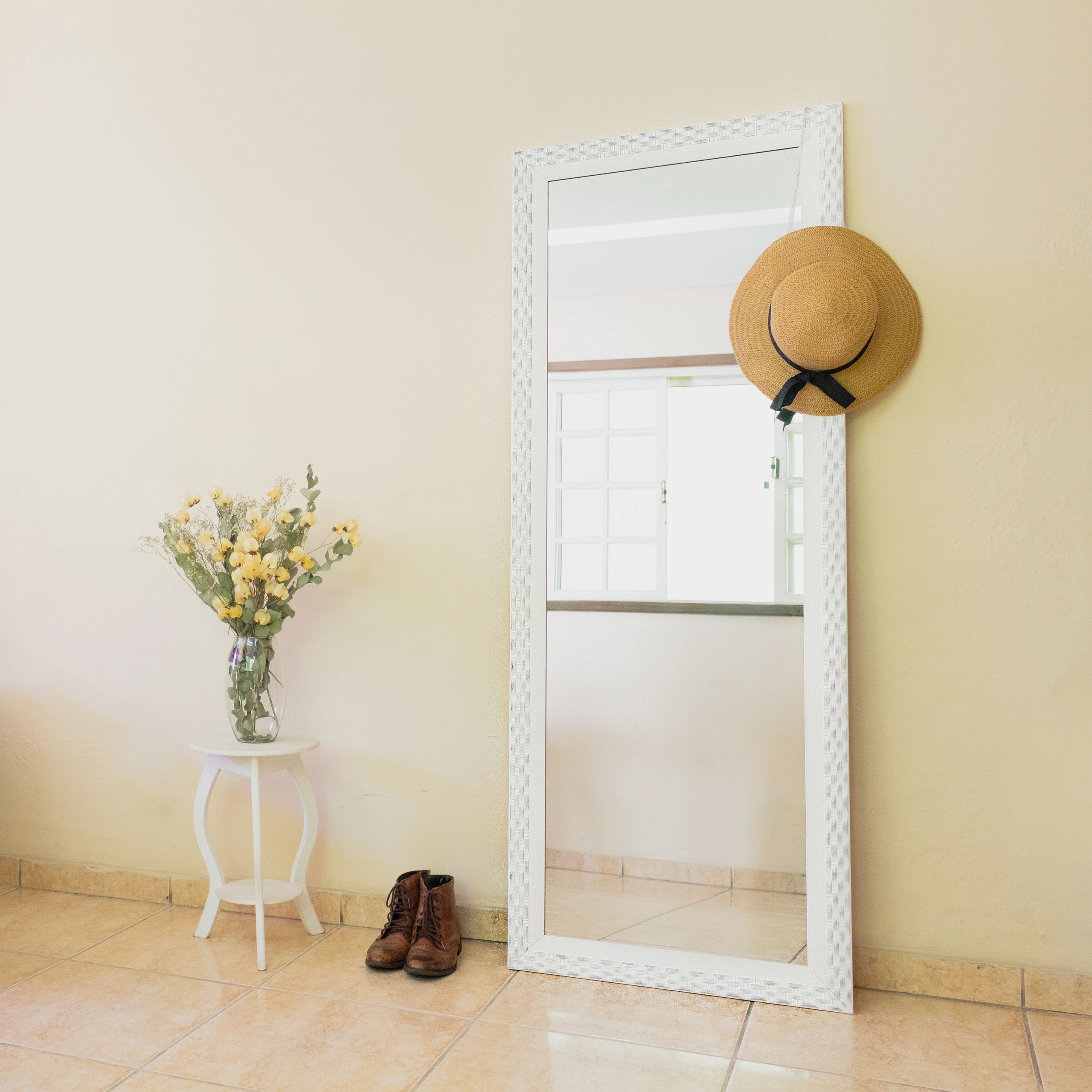 Warm home interior with decorative mirror