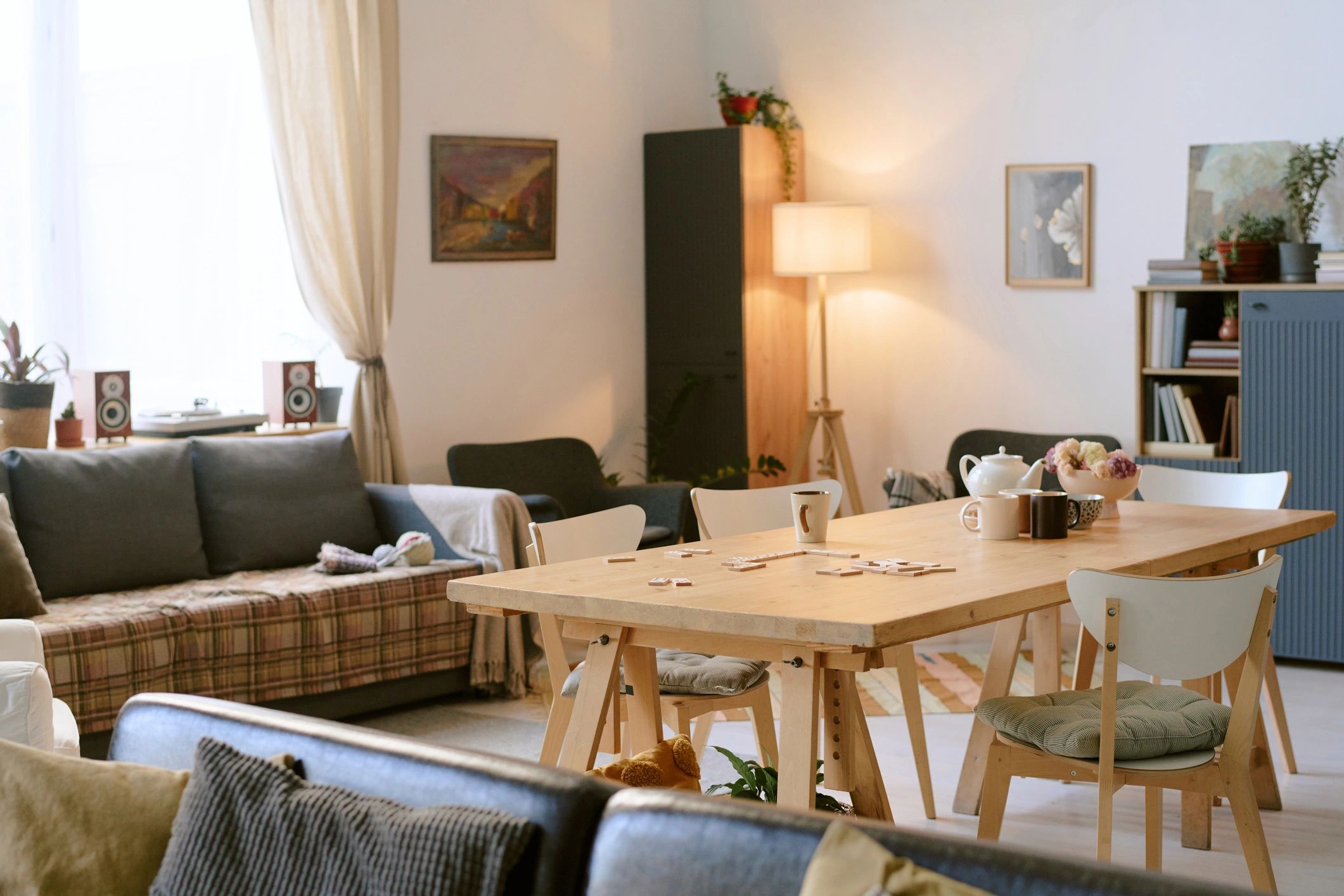 Warm artisan-inspired living room interior